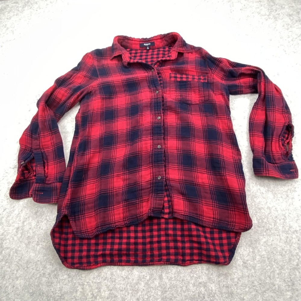 Madewell Womens Red Plaid Flannel Button Long Sleeve Tunic Top B0949 Medium